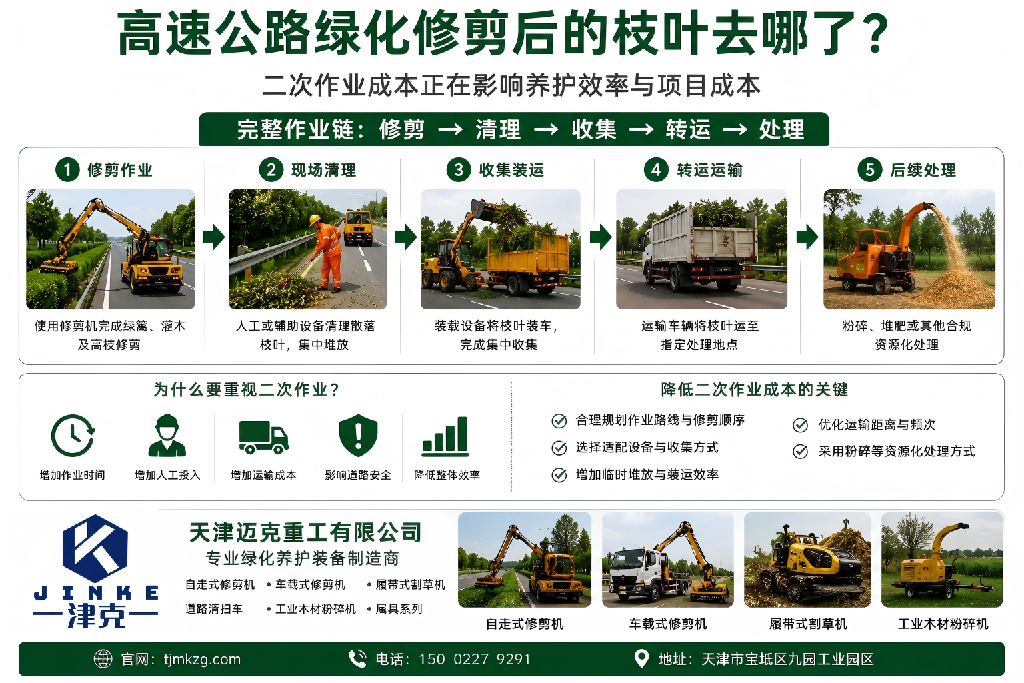 高速公路绿化机械化修剪作业及修剪物处理流程示意图